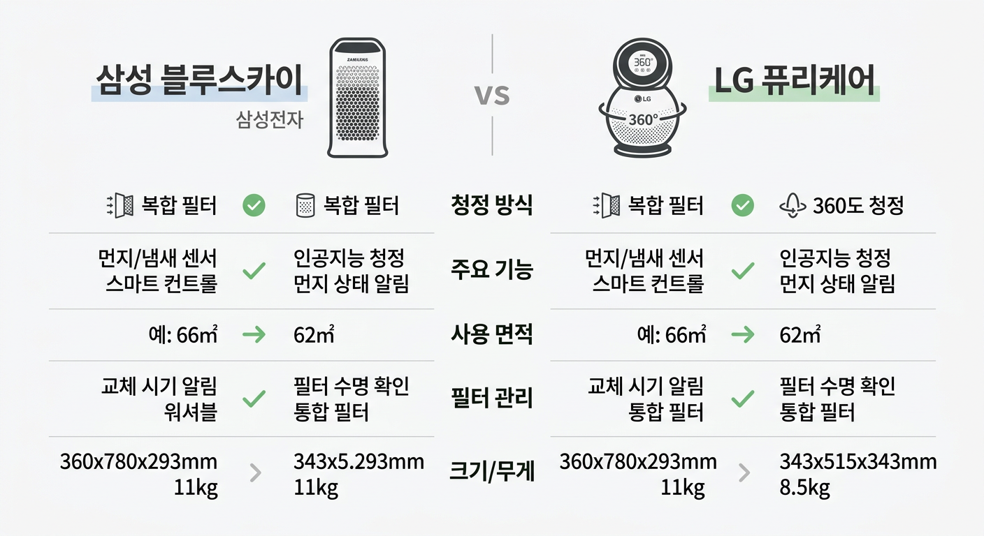 삼성 블루스카이 공기청정기 vs LG 퓨리케어 공기청정기 비교