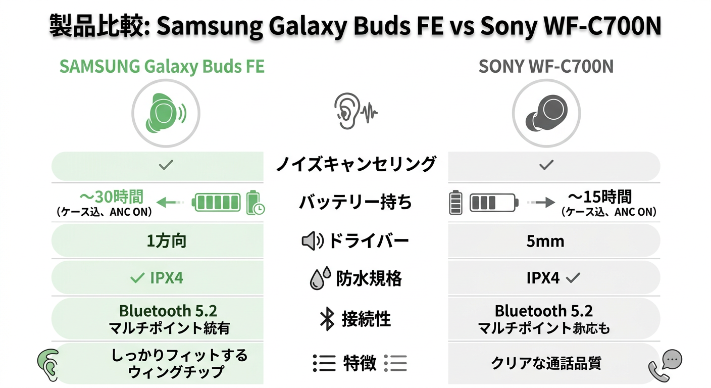 Samsung Galaxy Buds FE vs Sony WF-C700N 비교