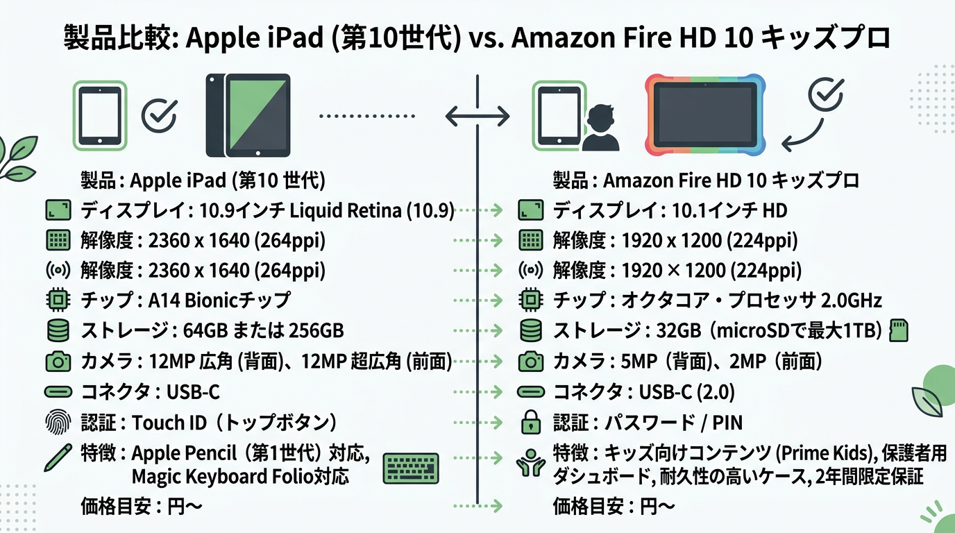Apple iPad 10th gen vs Amazon Fire HD 10 Kids 비교