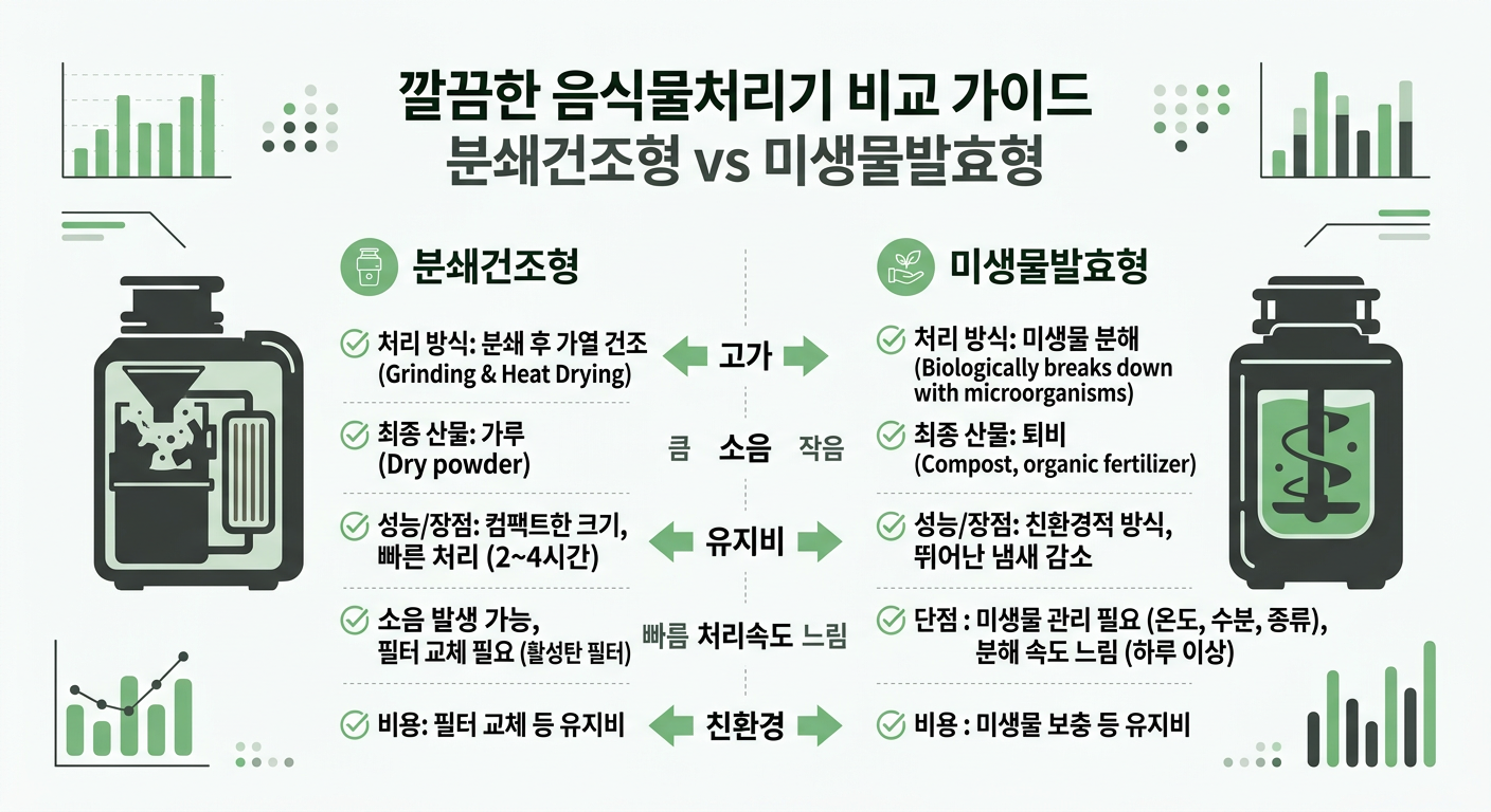 분쇄건조형 음식물처리기 vs 미생물 음식물처리기 비교