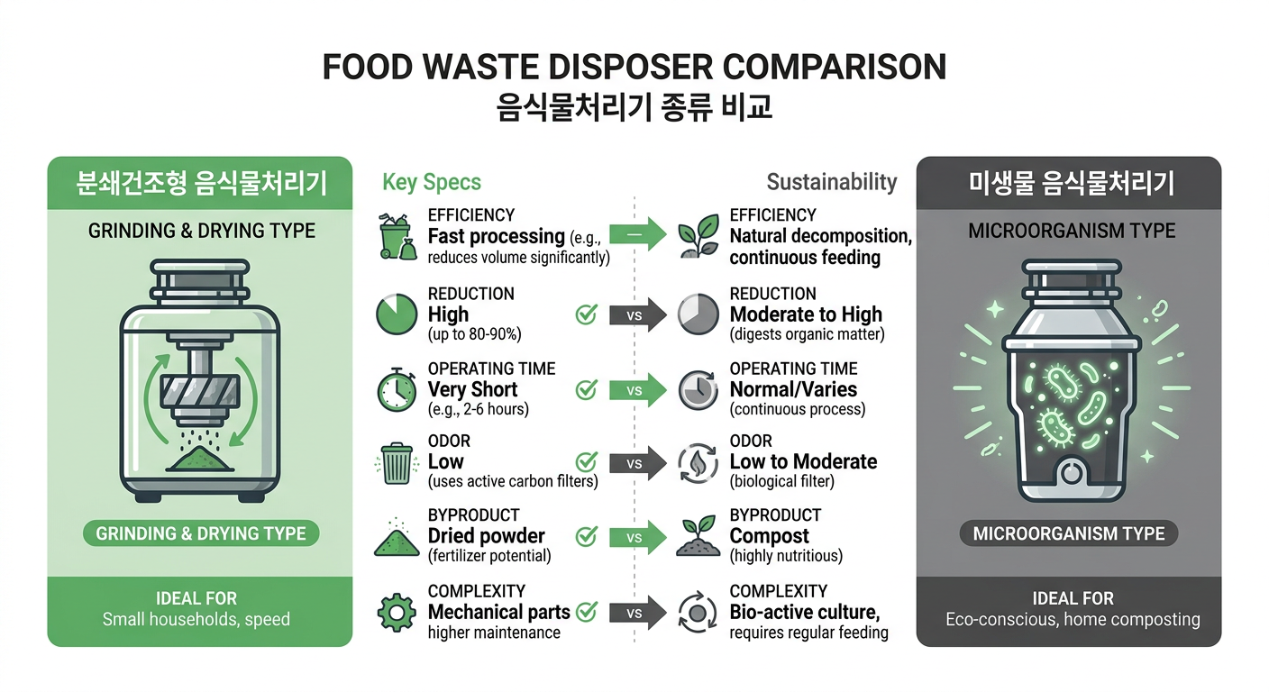 분쇄건조형 음식물처리기 vs 미생물 음식물처리기 비교