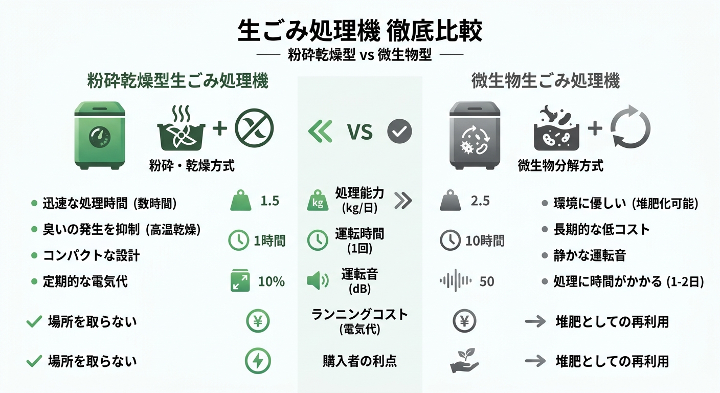 분쇄건조형 음식물처리기 vs 미생물 음식물처리기 비교