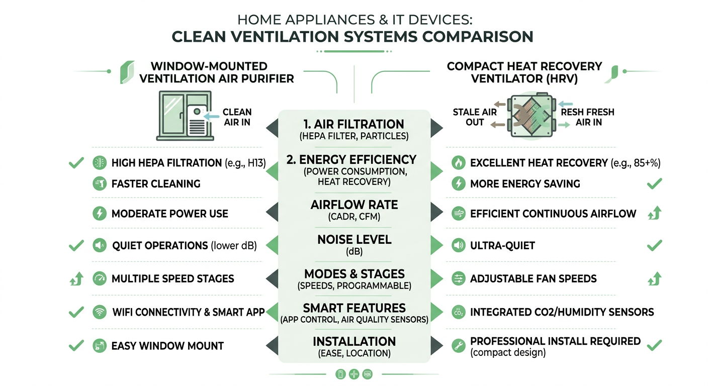 Window-mounted ventilation air purifier vs Compact heat recovery ventilator 비교