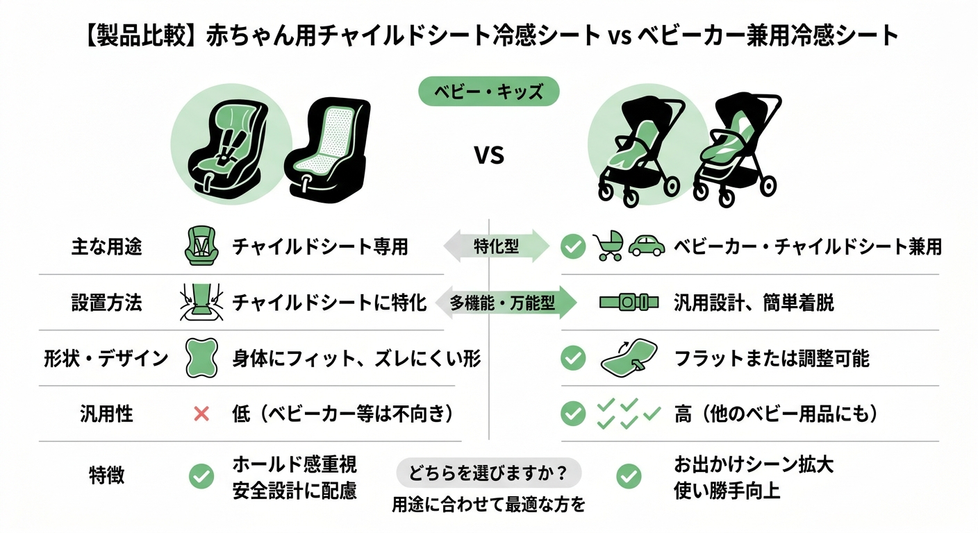 赤ちゃん用チャイルドシート冷感シート vs ベビーカー兼用冷感シート 비교