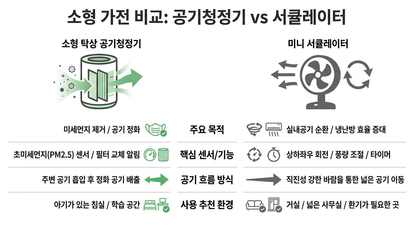 소형 탁상 공기청정기 vs 미니 서큘레이터 비교