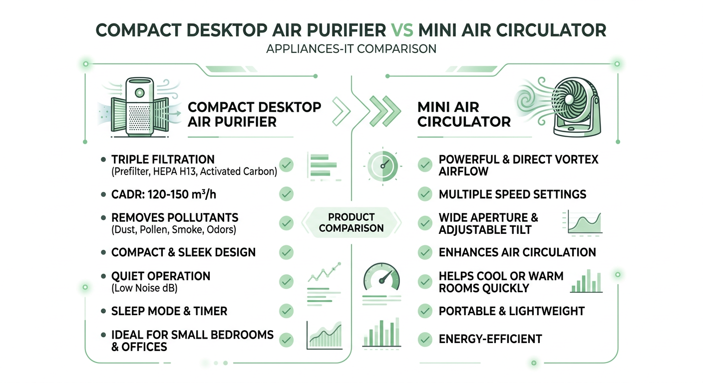 Compact desktop air purifier vs Mini air circulator 비교