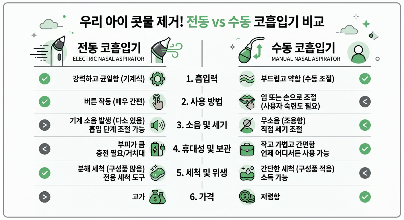 전동 코흡입기 vs 수동 코흡입기 비교