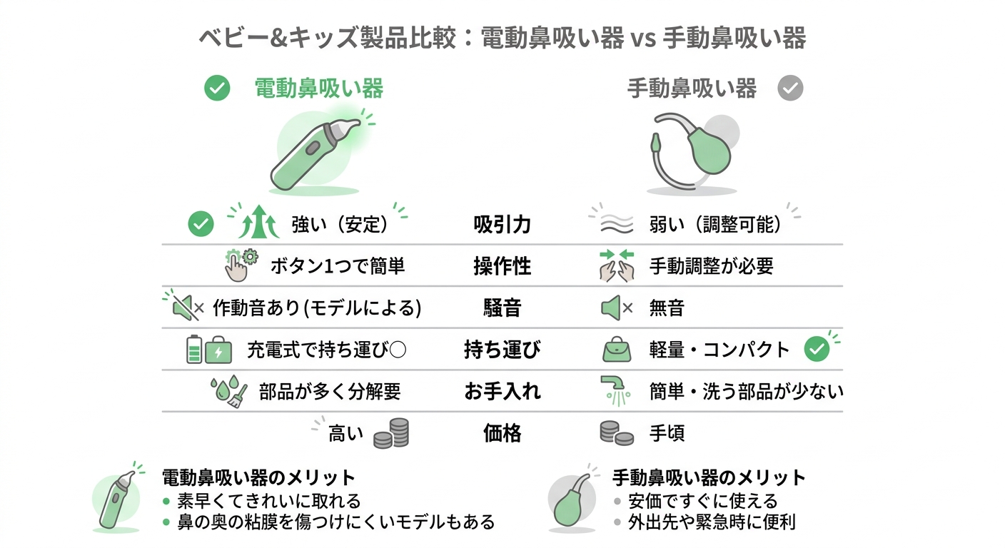 전동 코흡입기 vs 수동 코흡입기 비교