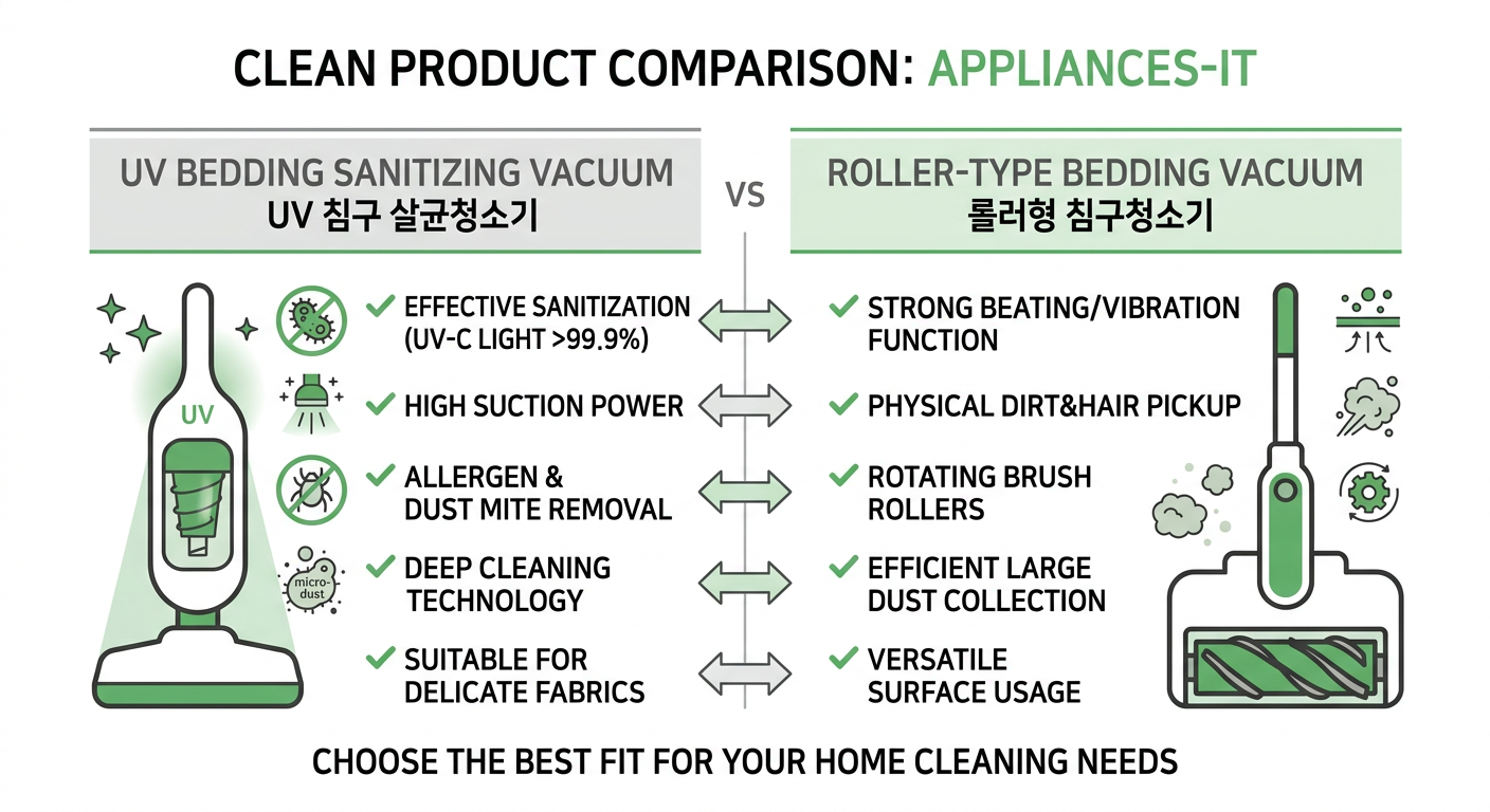 UV 침구 살균청소기 vs 롤러형 침구청소기 비교