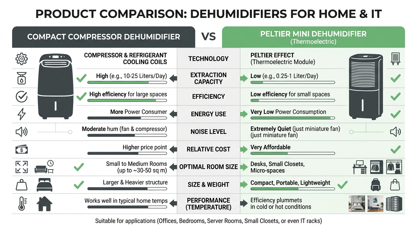 compact compressor dehumidifier vs Peltier mini dehumidifier 비교