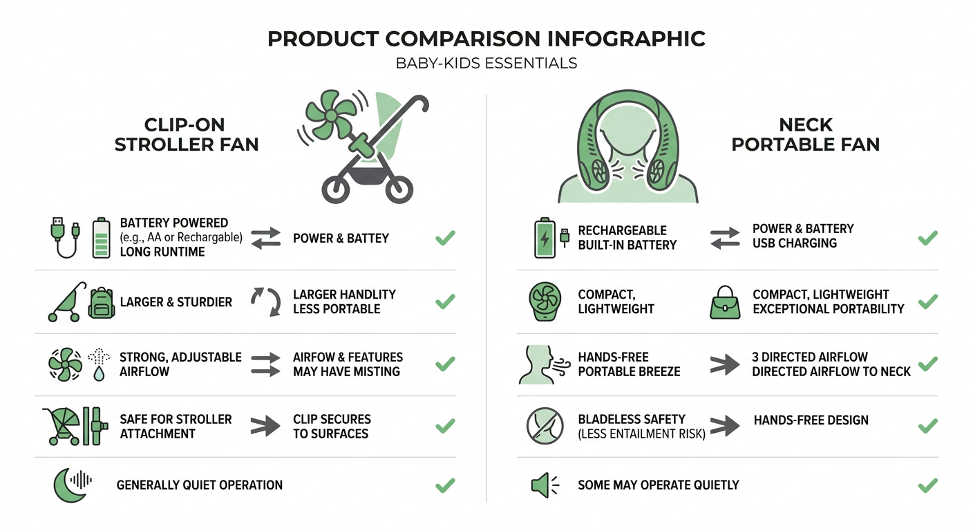 Clip-On Stroller Fan vs Neck Portable Fan 비교