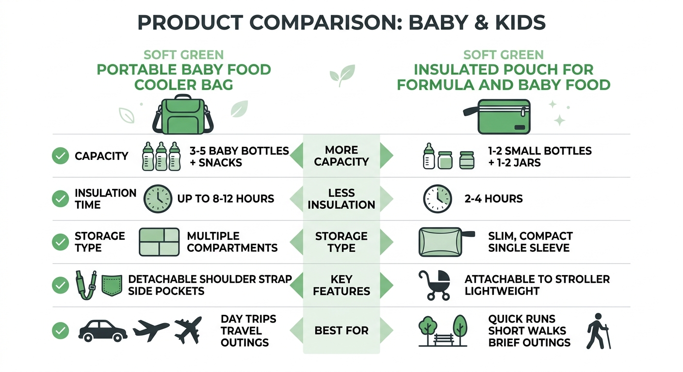 Portable baby food cooler bag vs Insulated pouch for formula and baby food 비교
