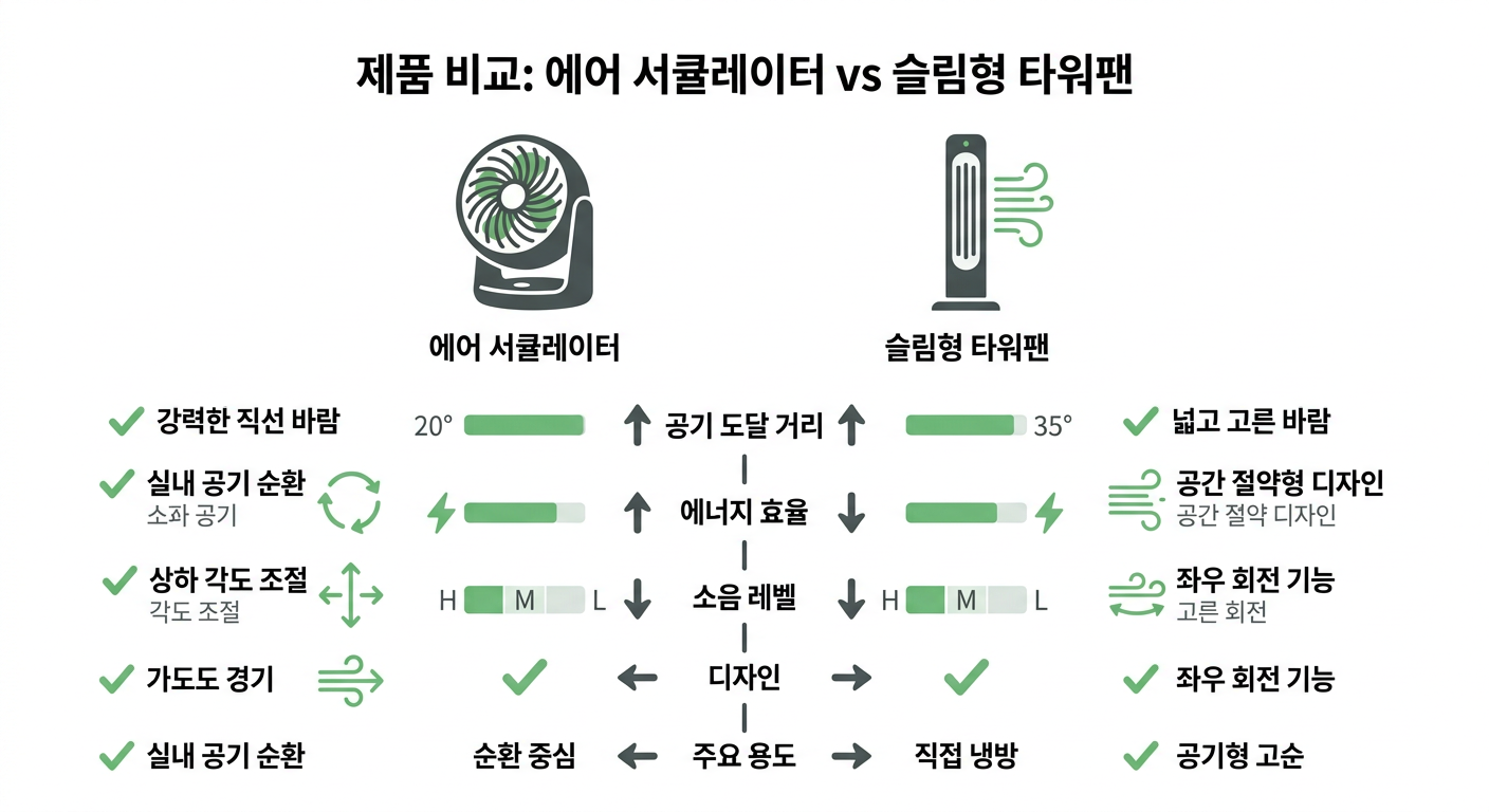 에어 서큘레이터 vs 슬림형 타워팬 비교