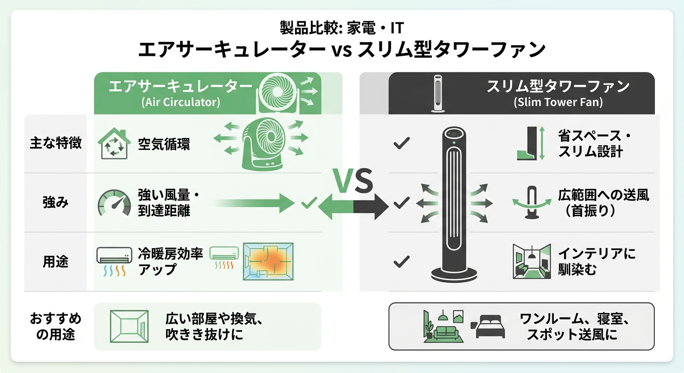 エアサーキュレーター vs スリム型タワーファン 비교
