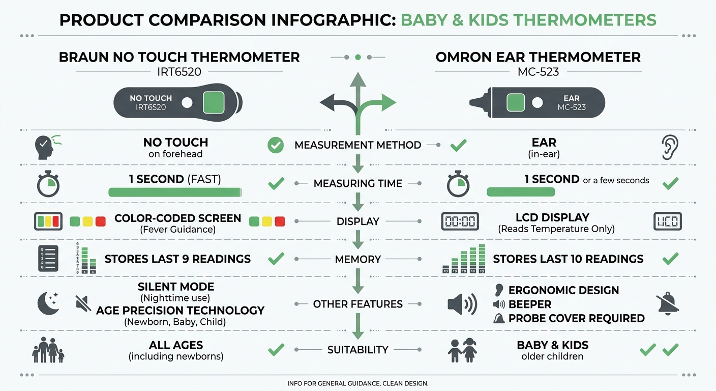 Braun No Touch Thermometer IRT6520 vs Omron Ear Thermometer MC-523 비교