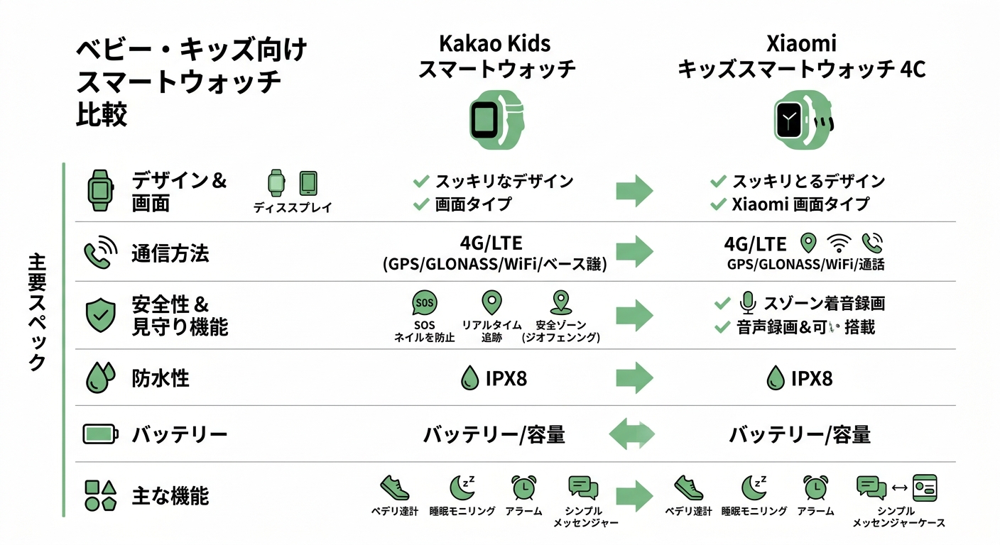Kakao Kids スマートウォッチ vs Xiaomi キッズスマートウォッチ 4C 비교