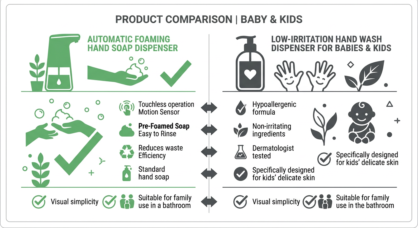 Automatic Foaming Hand Soap Dispenser vs Low-Irritation Hand Wash Dispenser for Babies and Kids 비교