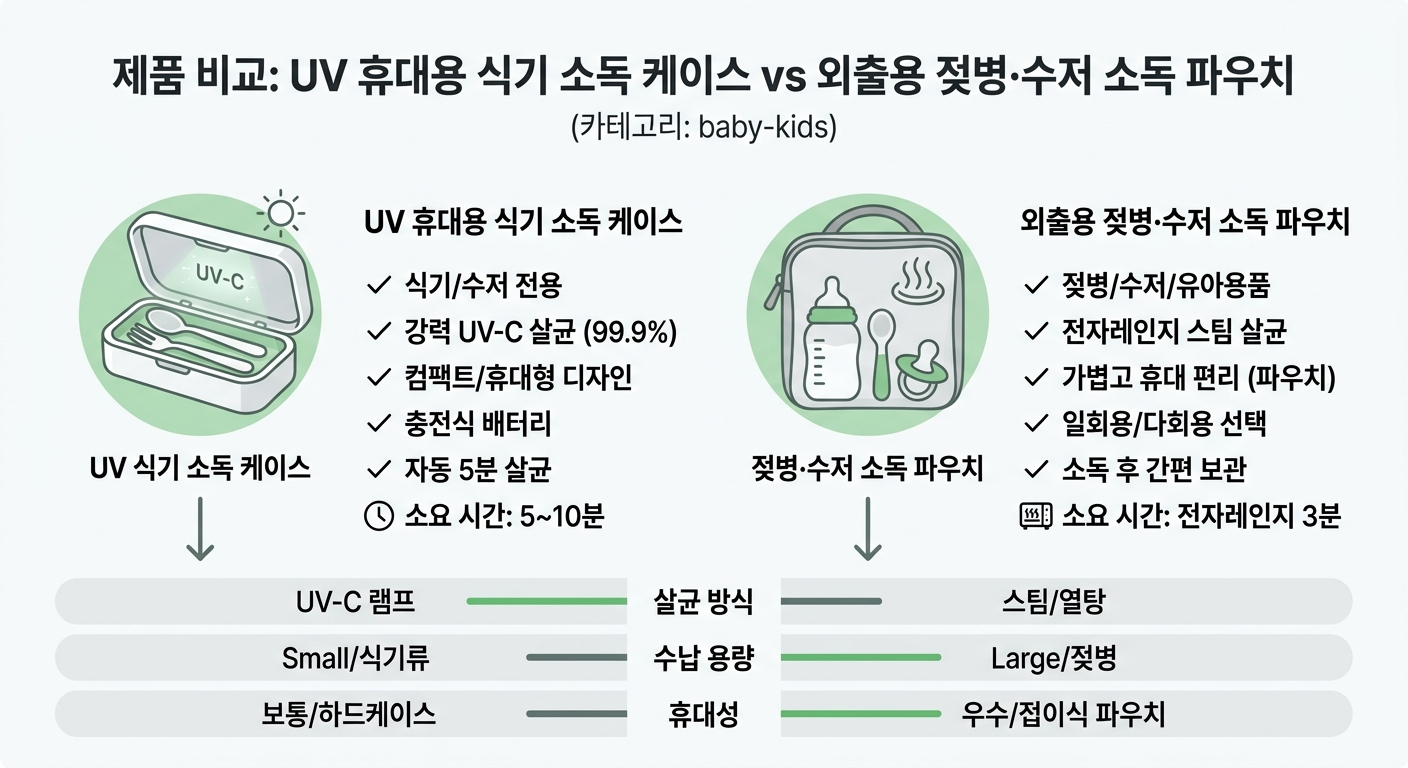 UV 휴대용 식기 소독 케이스 vs 외출용 젖병·수저 소독 파우치 비교