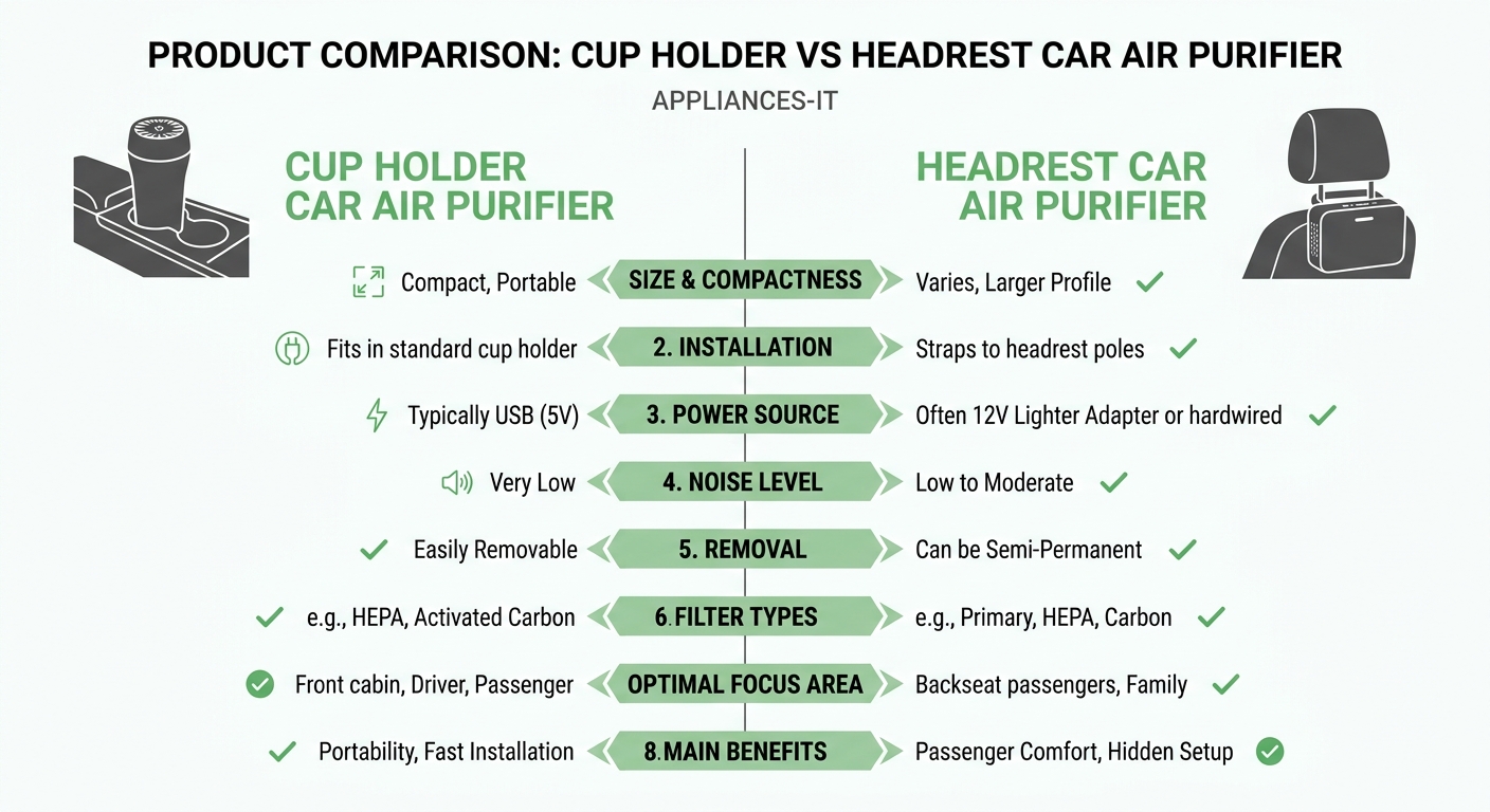 Cup Holder Car Air Purifier vs Headrest Car Air Purifier 비교