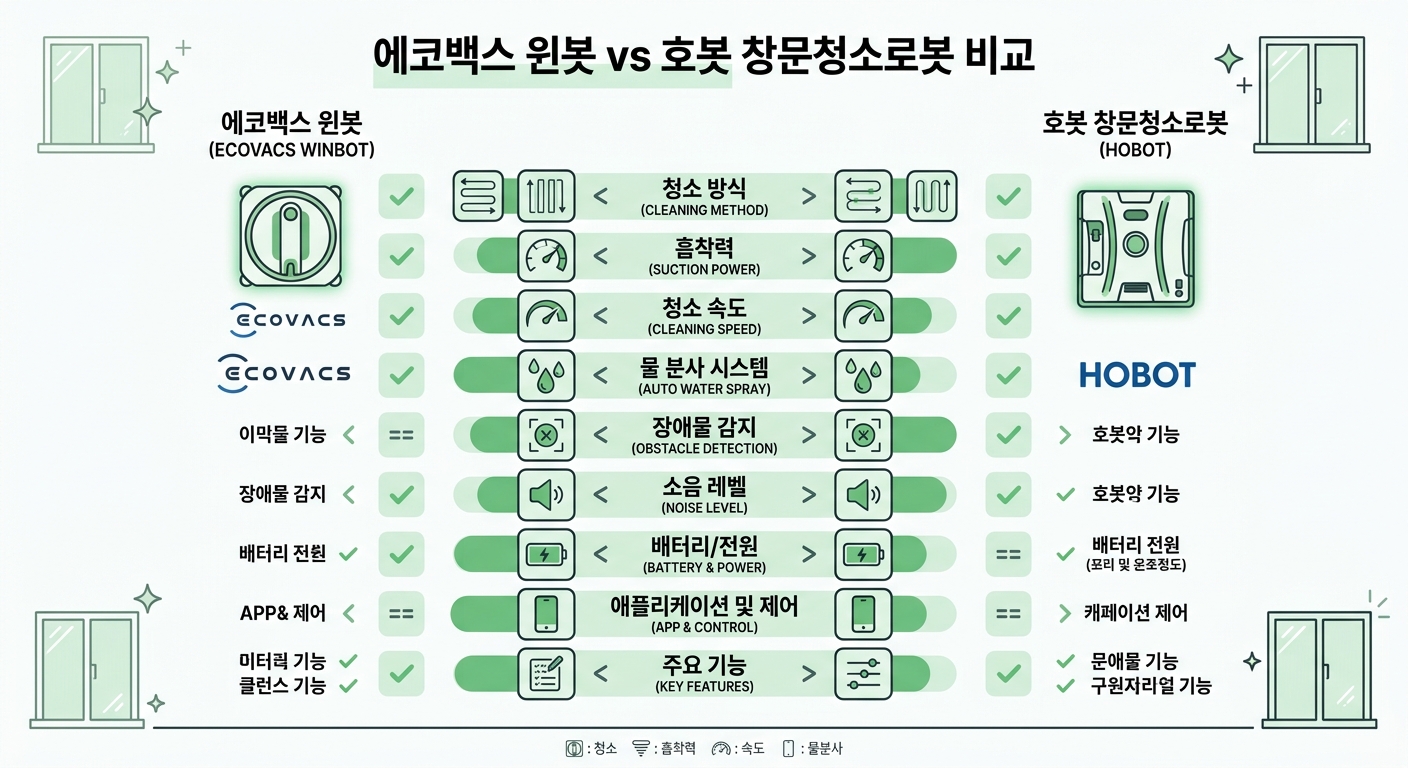 에코백스 윈봇 vs 호봇 창문청소로봇 비교