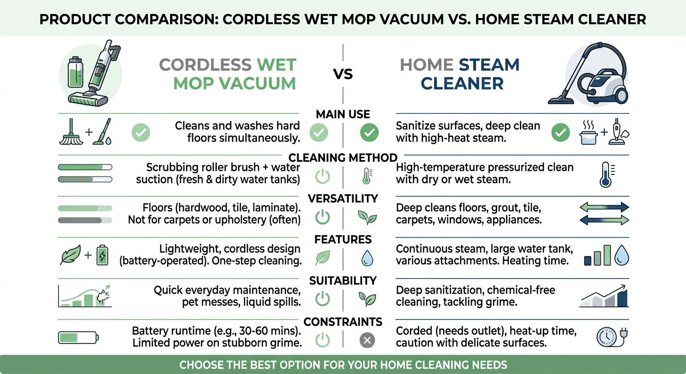 Cordless wet mop vacuum vs Home steam cleaner 비교
