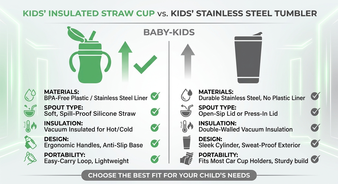 Kids' Insulated Straw Cup vs Kids' Stainless Steel Tumbler 비교