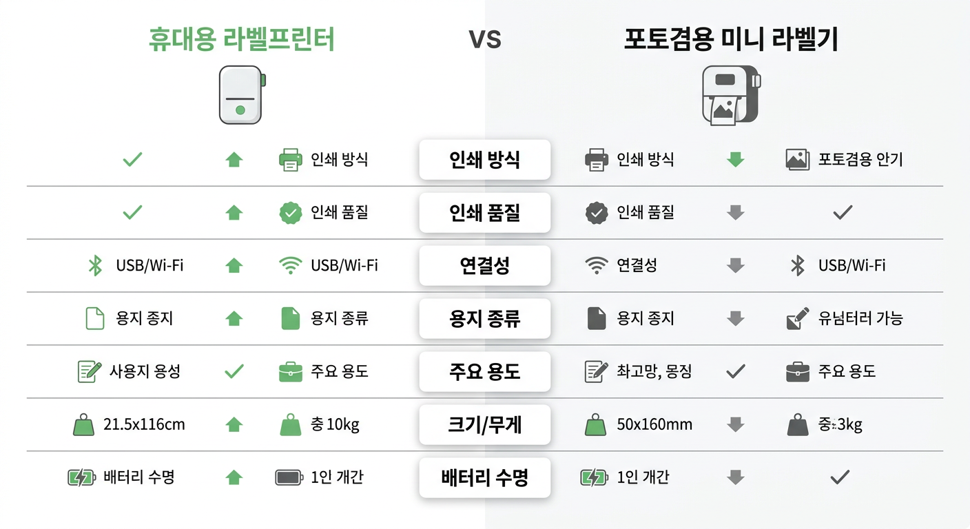 휴대용 라벨프린터 vs 포토겸용 미니 라벨기 비교