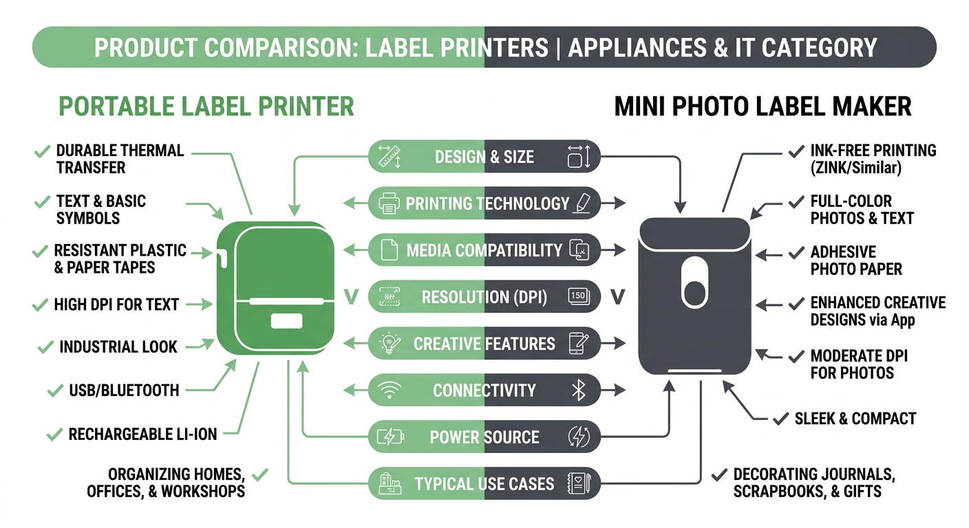 Portable label printer vs Mini photo label maker 비교